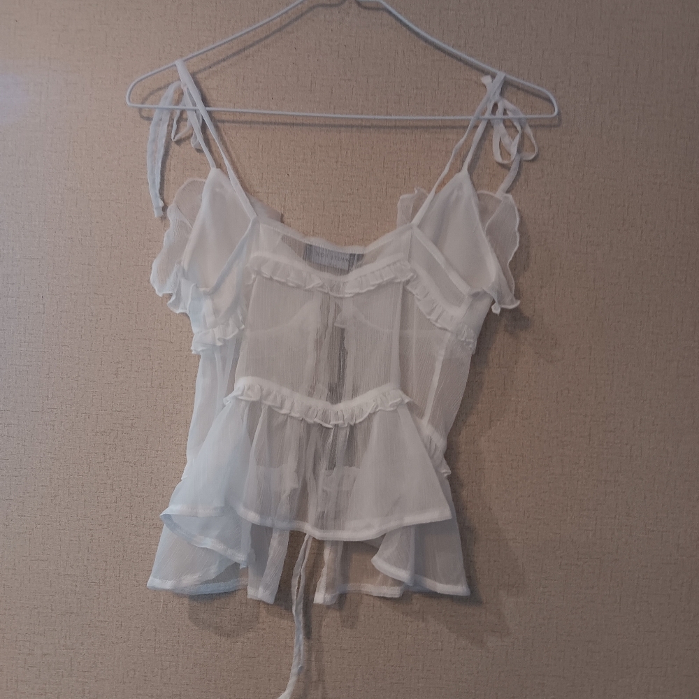 White Fox Boutique Sheer White Ruffle Camisole Top Sz Xs. New - Picture 4 of 5